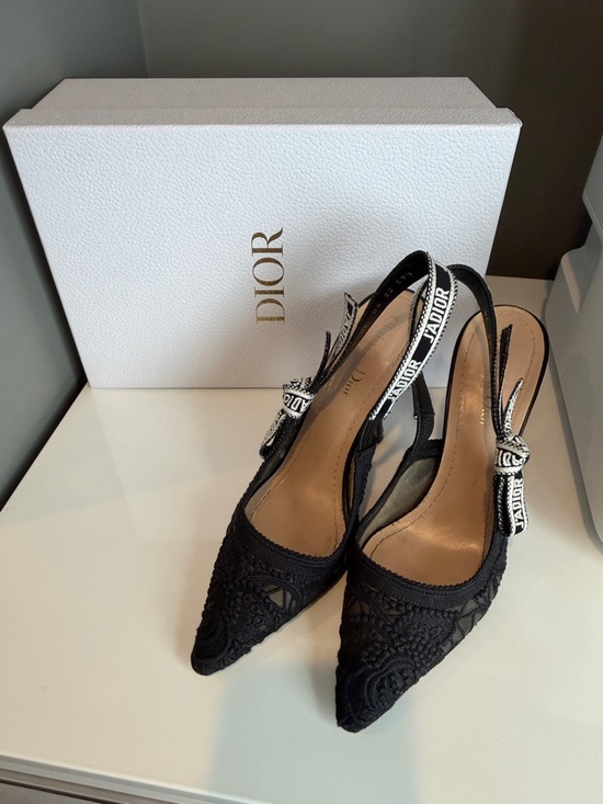 Dior Shoes - Dior Black Lace Slingback Pumps with J'Adior Ribbon